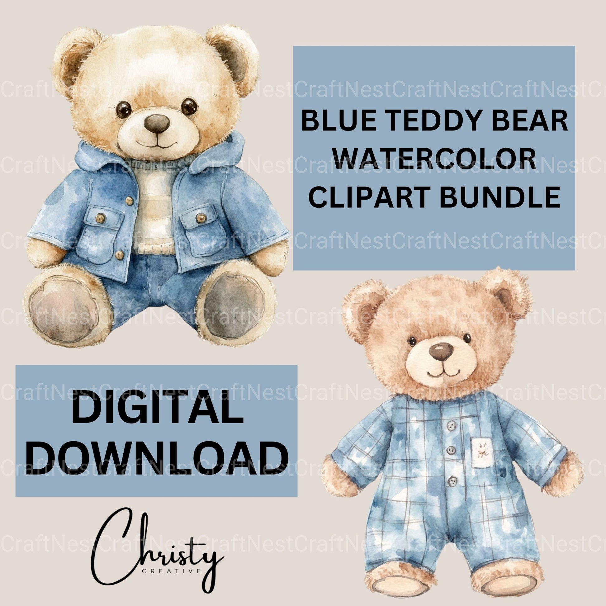 Blue Teddy Bear Clipart Bundle - CraftNest - Digital Crafting and Art