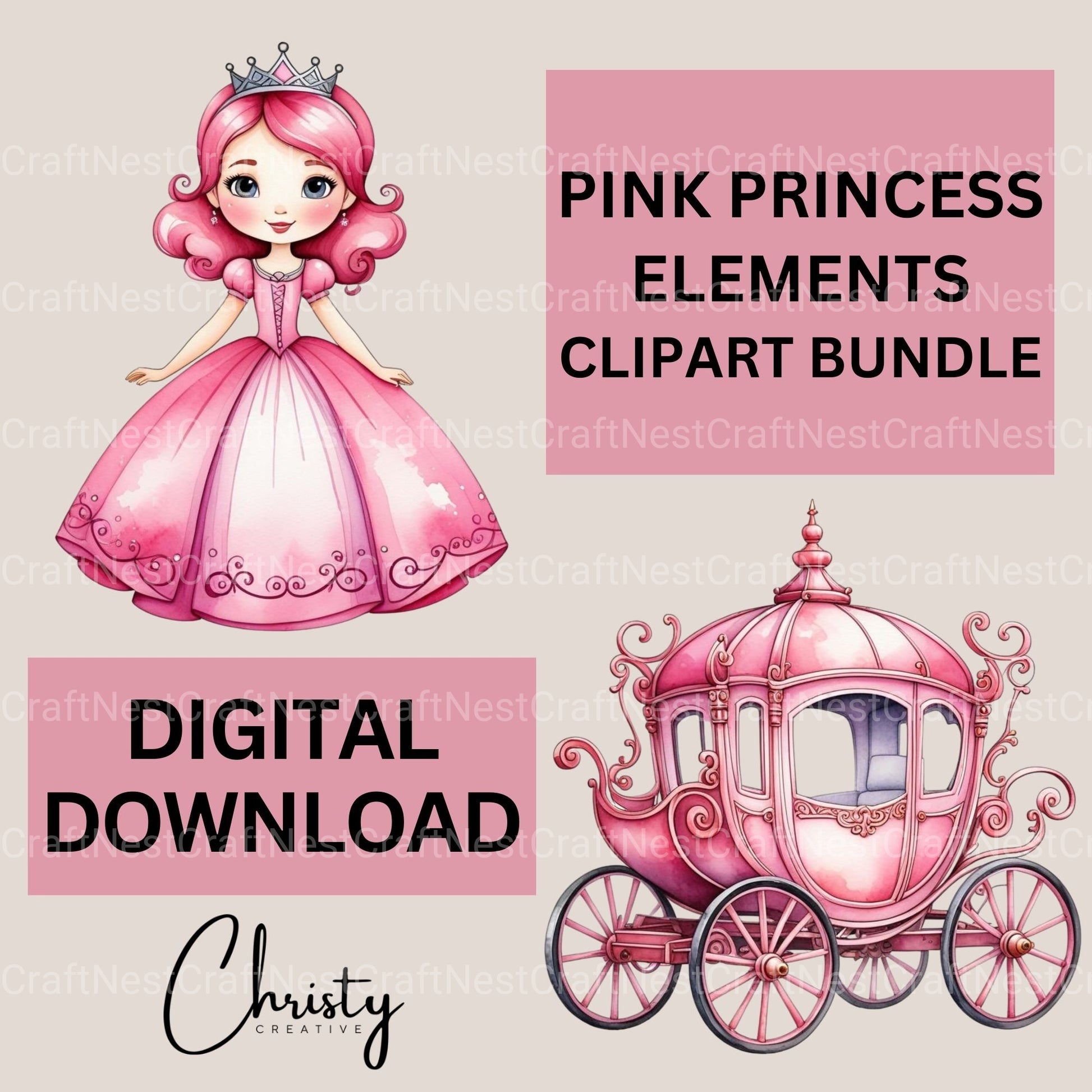 Pink Princess Clipart Bundle - CraftNest - Digital Crafting and Art