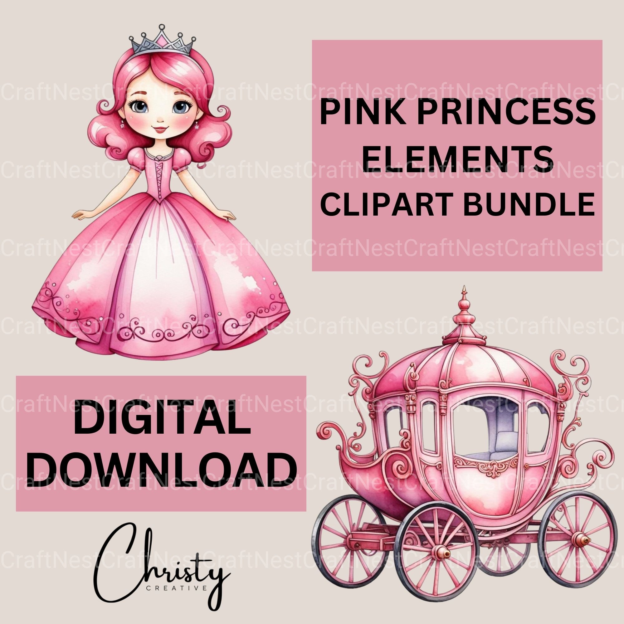 Pink Princess Clipart Bundle - CraftNest - Digital Crafting and Art