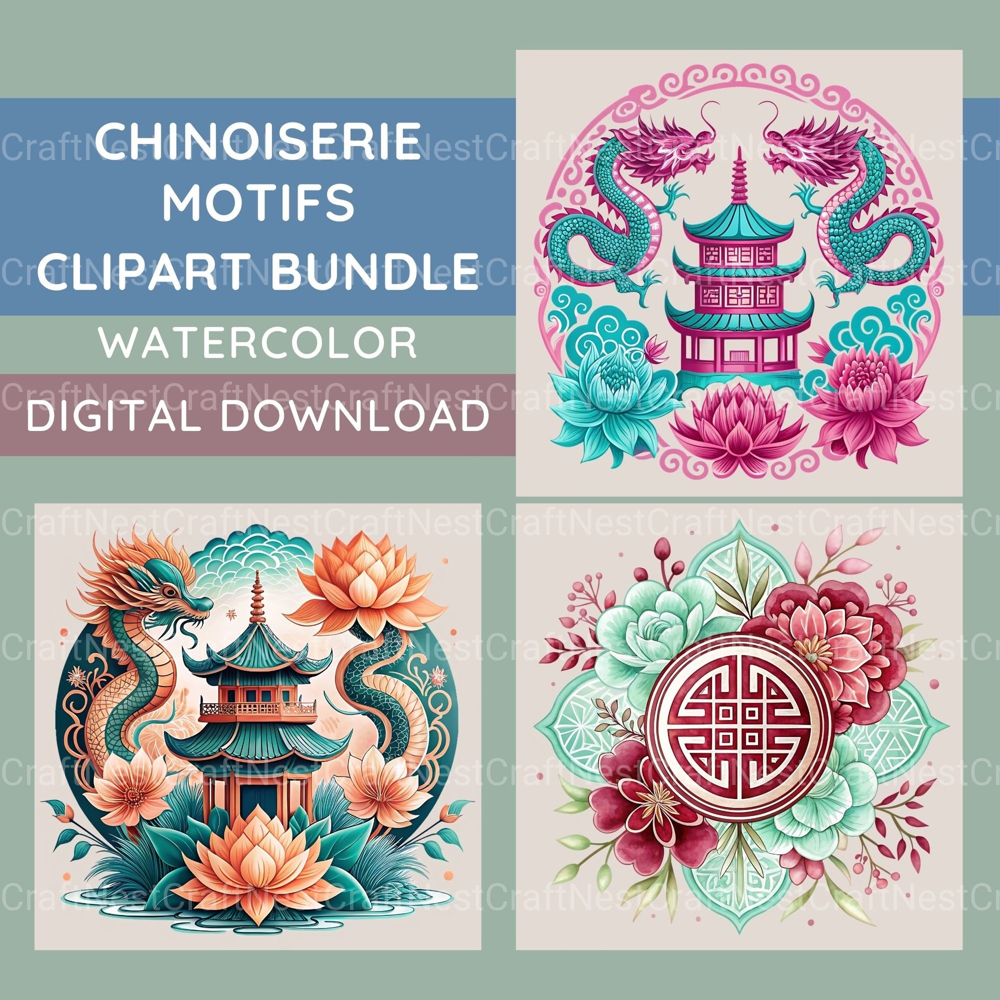 Chinoiserie Motif Clipart Bundle - CraftNest - Digital Crafting and Art