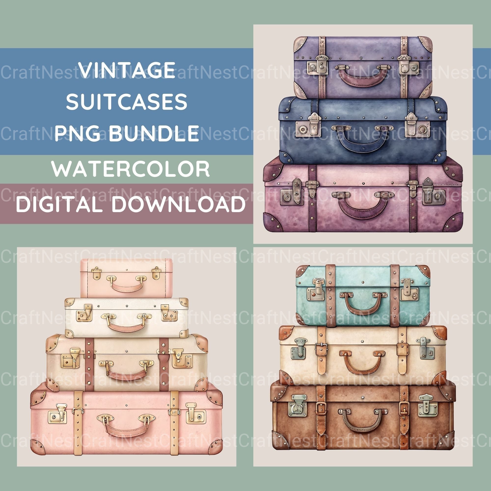 Vintage Suitcases Clipart Bundle - CraftNest - Digital Crafting and Art