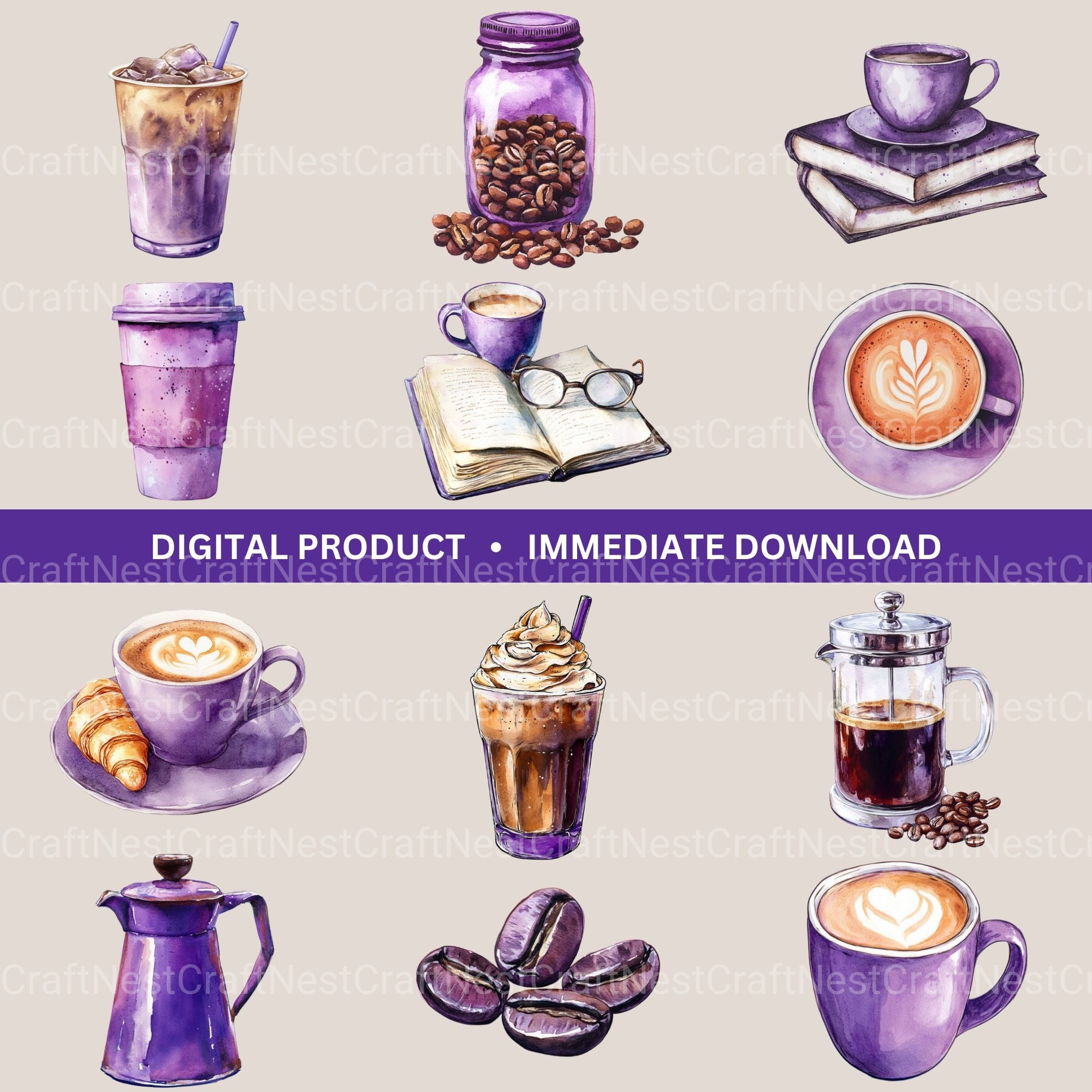 Coffee Purple Clipart Bundle - CraftNest - Digital Crafting and Art