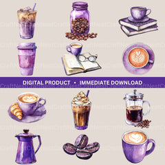 Coffee Purple Clipart Bundle - CraftNest - Digital Crafting and Art