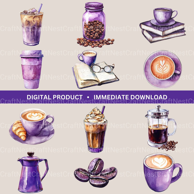 Coffee Purple Clipart Bundle - CraftNest - Digital Crafting and Art