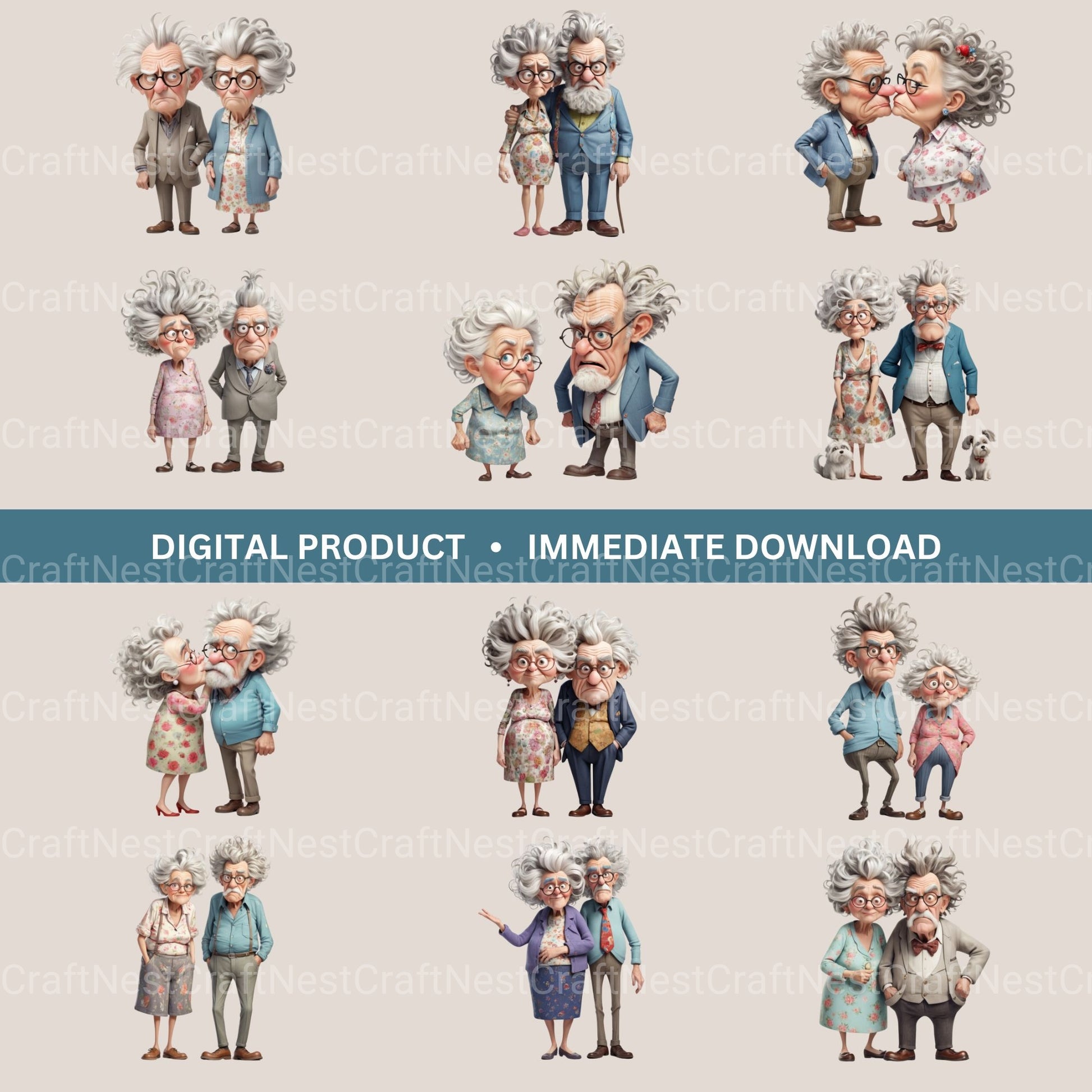 Old Funny Couple Clipart Bundle - CraftNest - Digital Crafting and Art