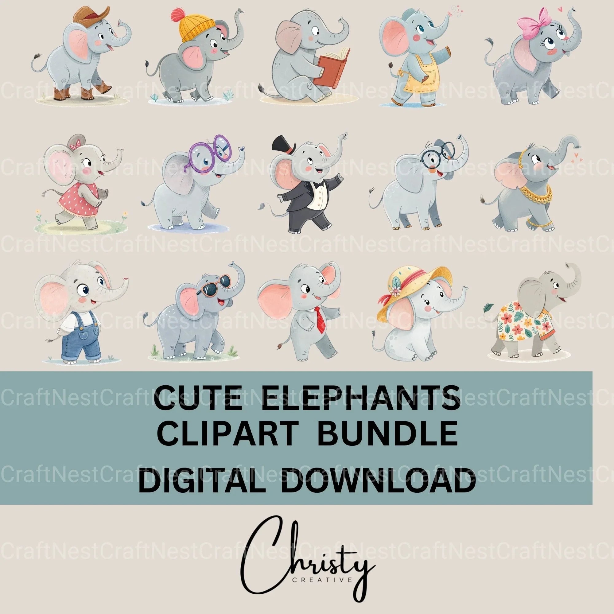 Elephant Clipart Bundle - CraftNest - Digital Crafting and Art