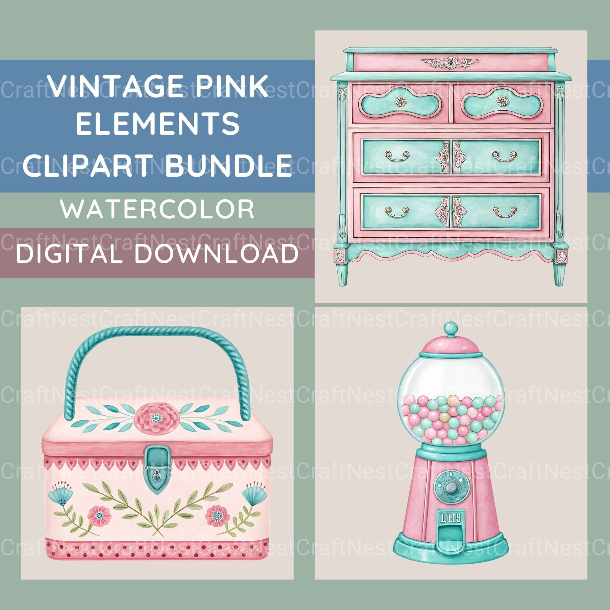 Vintage Pink Clipart Bundle - CraftNest - Digital Crafting and Art