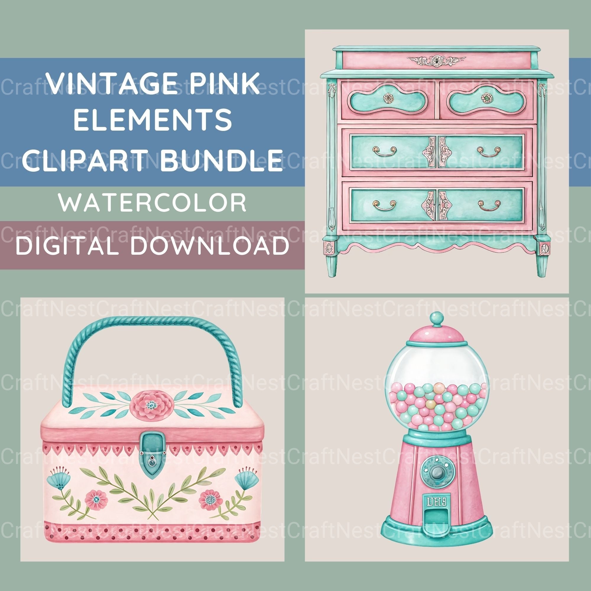 Vintage Pink Clipart Bundle - CraftNest - Digital Crafting and Art