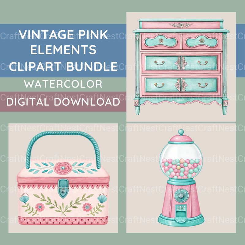 Vintage Pink Clipart Bundle - CraftNest - Digital Crafting and Art