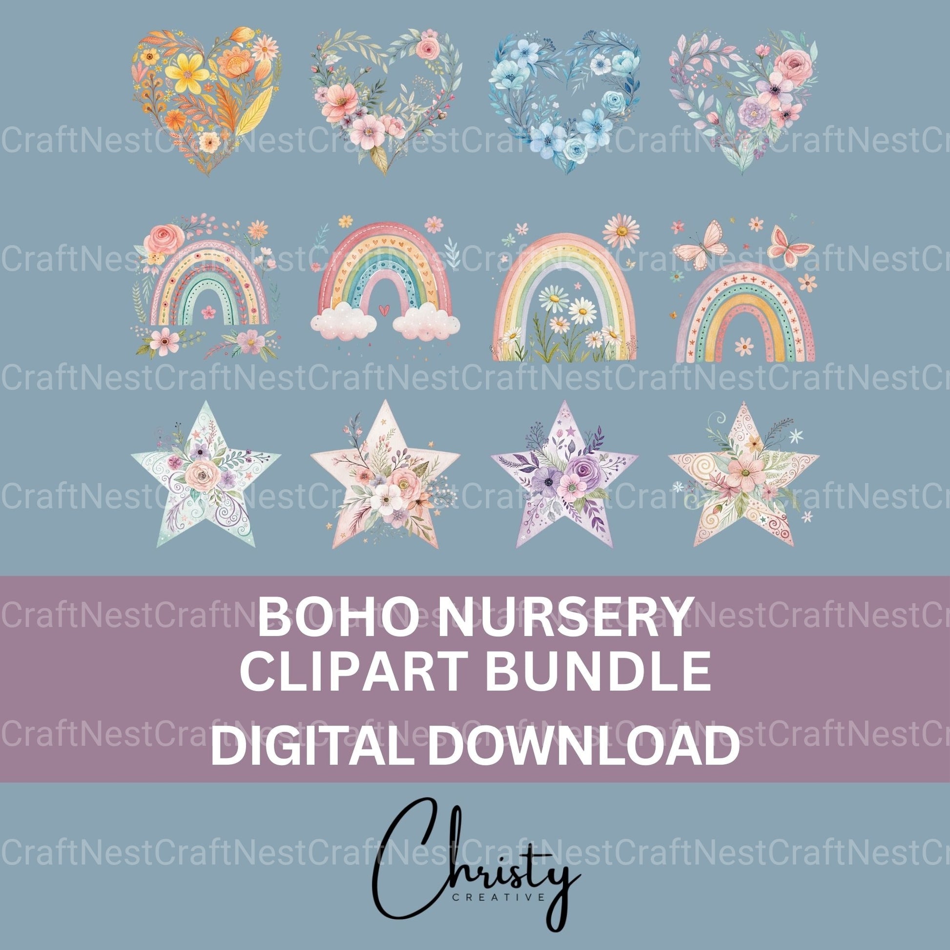 Boho Nursery Clipart Bundle - CraftNest - Digital Crafting and Art