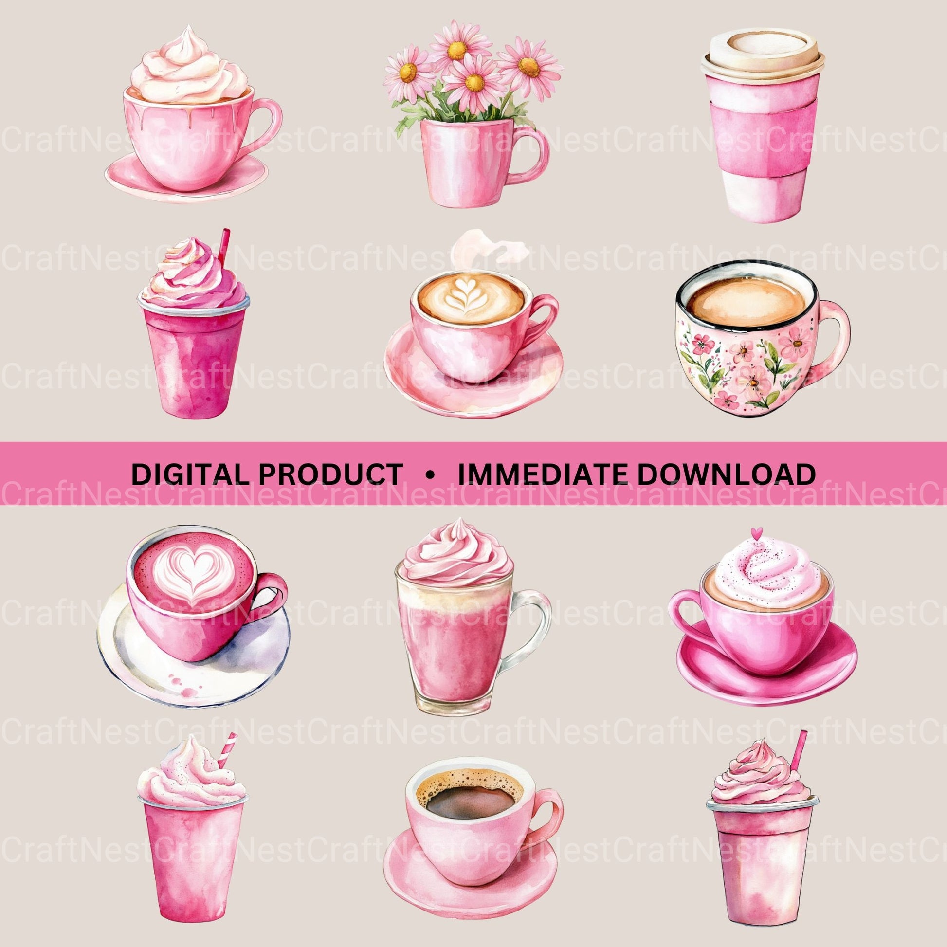 Coffee Pink 2 Clipart Bundle - CraftNest - Digital Crafting and Art