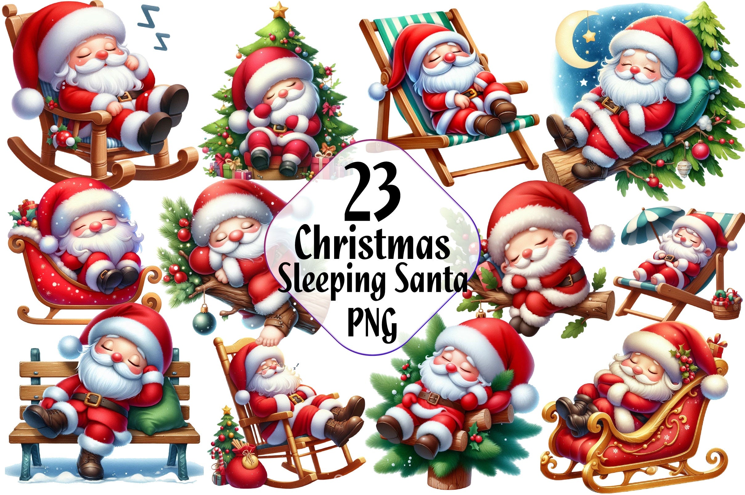 Sleeping Christmas Santa Claus Clipart Bundle 2 - CraftNest - Digital Crafting and Art
