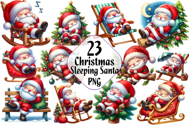 Sleeping Christmas Santa Claus Clipart Bundle 2 - CraftNest - Digital Crafting and Art