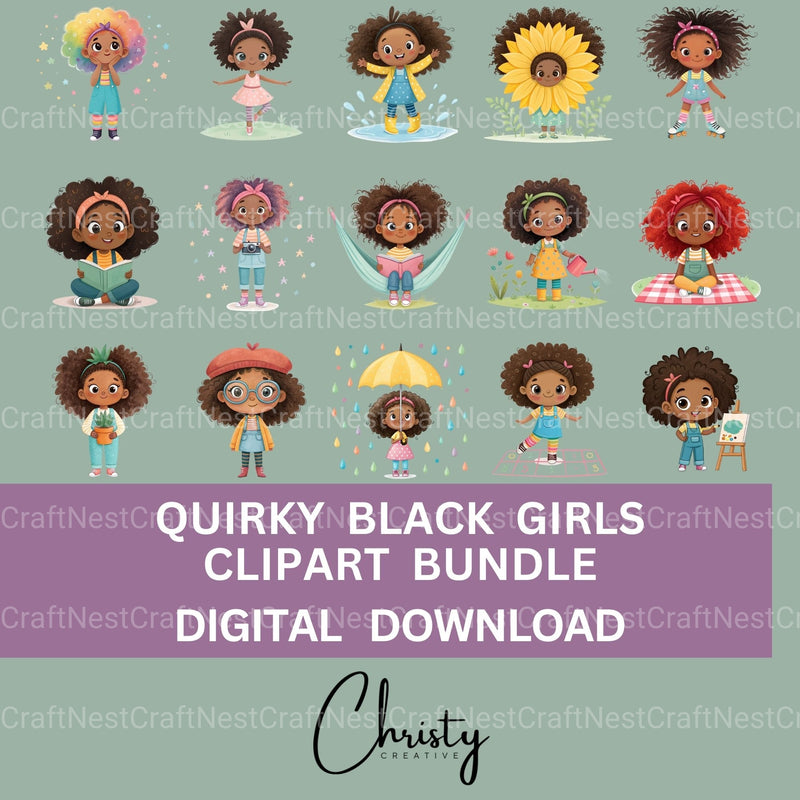 Quirky Black Girls Clipart Bundle - CraftNest - Digital Crafting and Art