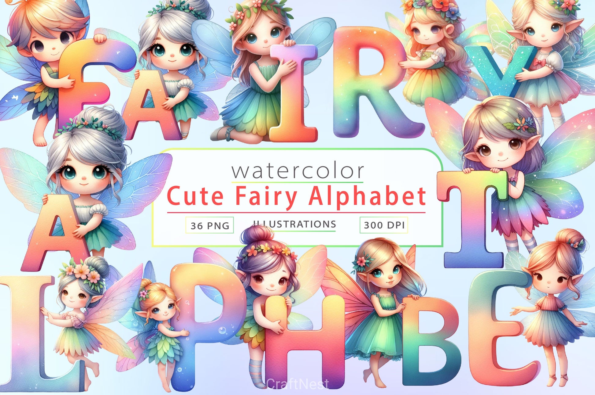 Cute Fairy Alphabet Clipart Bundle - CraftNest - Digital Crafting and Art
