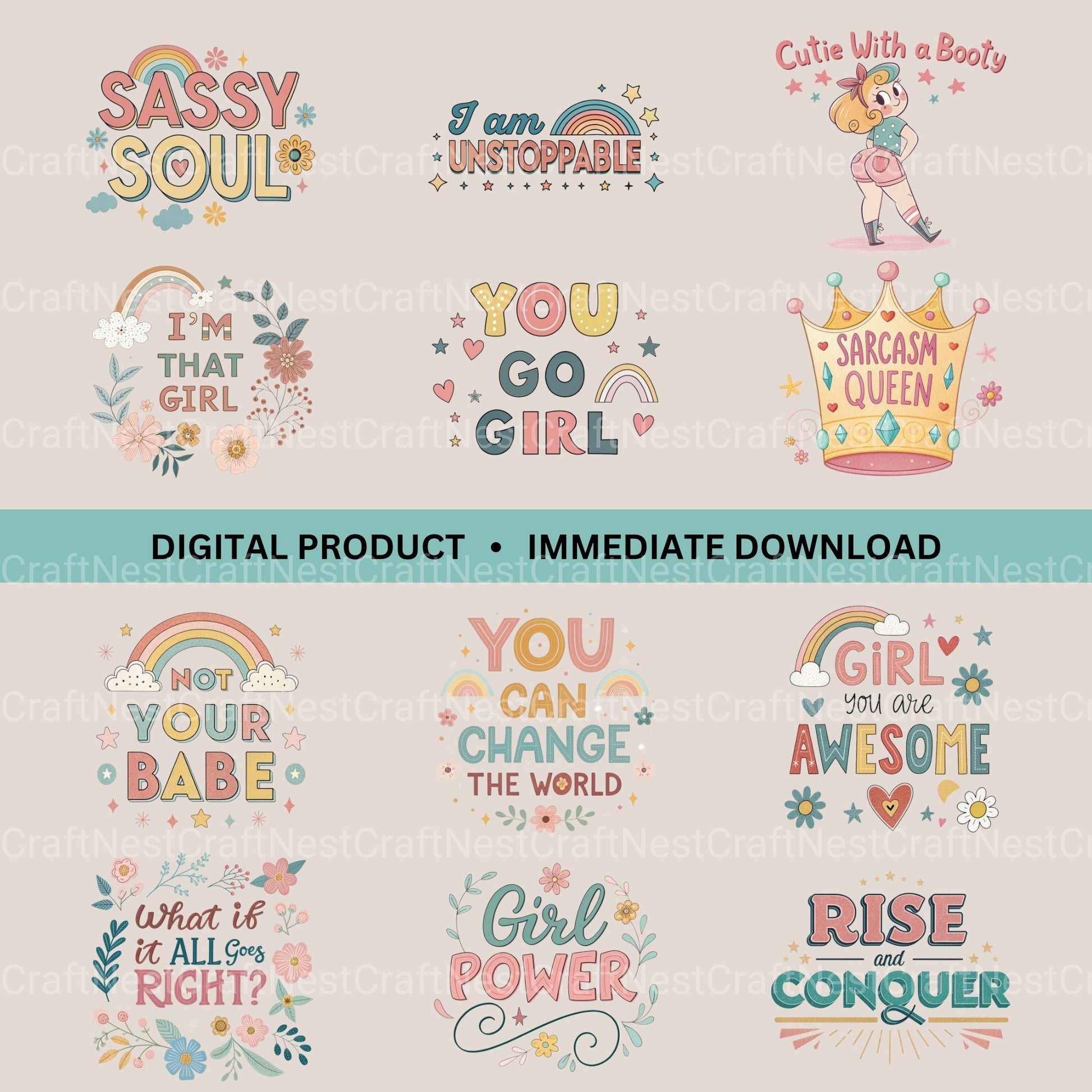Positive Affirmations Girl Power Clipart Bundle - CraftNest - Digital Crafting and Art