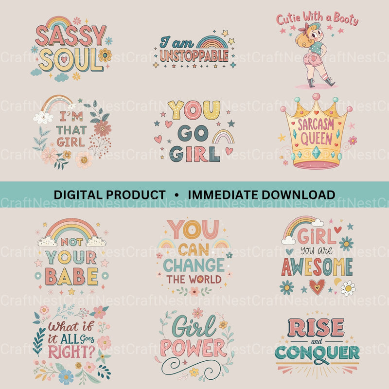 Positive Affirmations Girl Power Clipart Bundle - CraftNest - Digital Crafting and Art