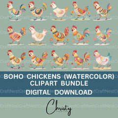 Boho Chickens Clipart Bundle - CraftNest - Digital Crafting and Art