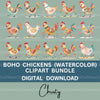 Boho Chickens Clipart Bundle