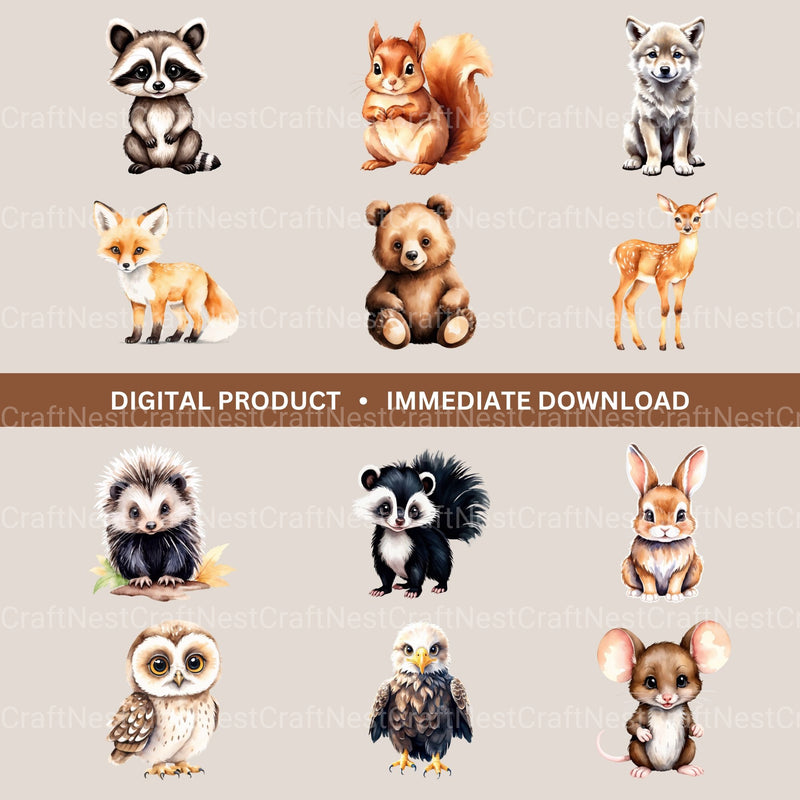Woodland Animals 1 Clipart Bundle 3 - CraftNest - Digital Crafting and Art
