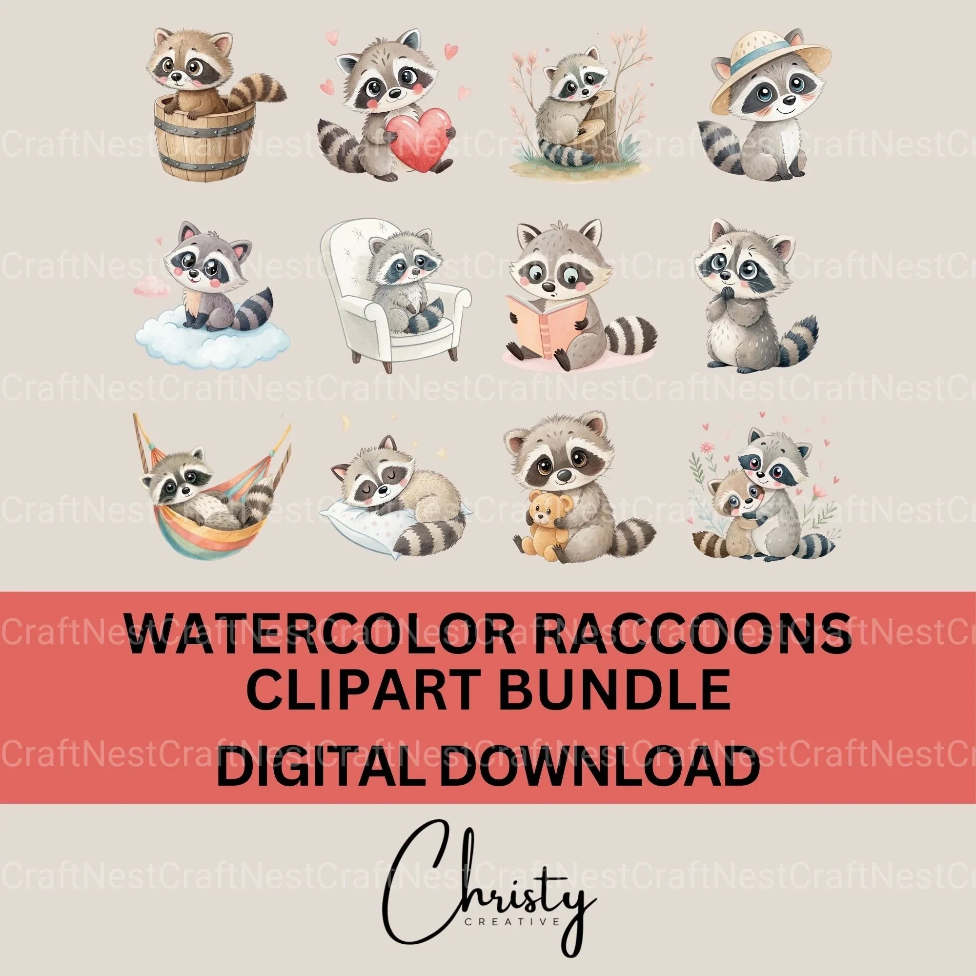 Raccoons 1 Clipart Bundle - CraftNest - Digital Crafting and Art