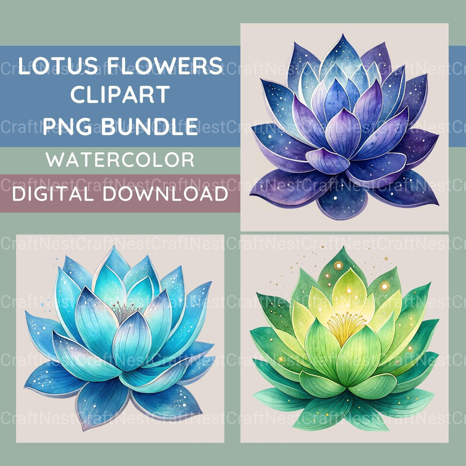 Lotus Flowers Clipart Bundle - CraftNest - Digital Crafting and Art