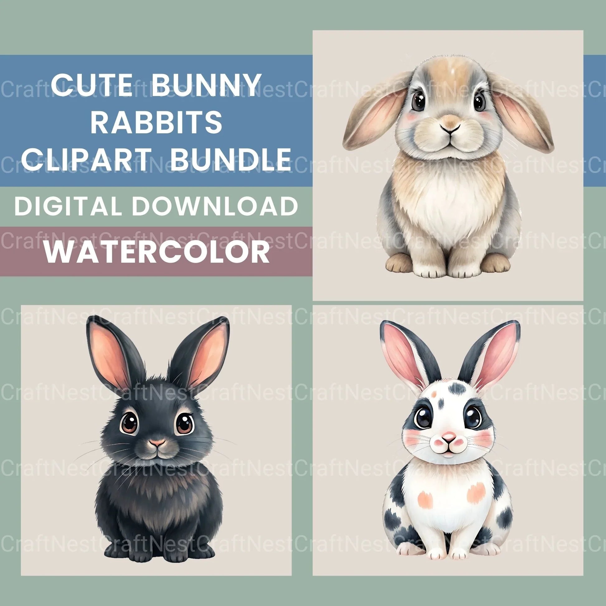 Bunny Rabbits Clipart Bundle - CraftNest - Digital Crafting and Art