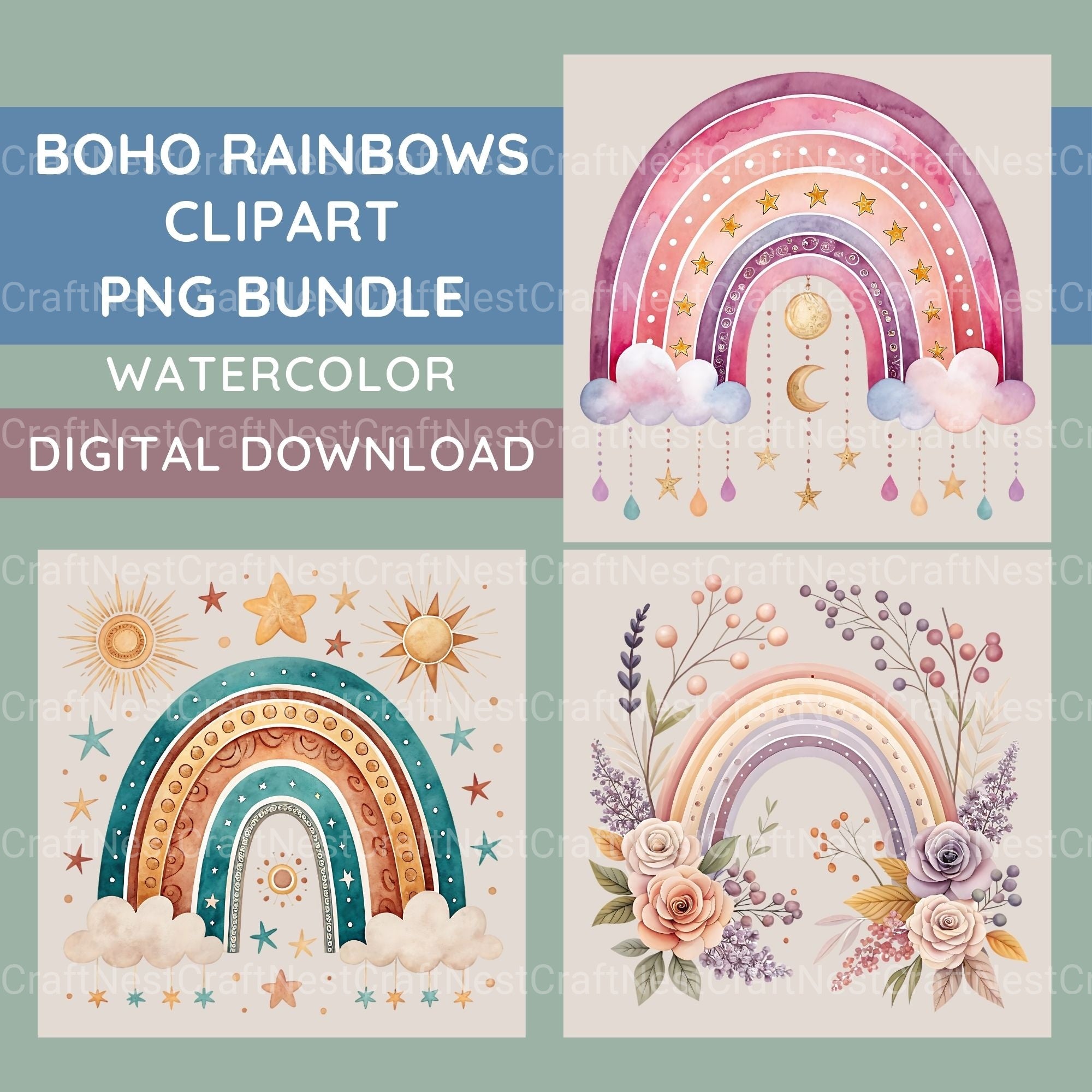 Boho Rainbows Clipart Bundle - CraftNest - Digital Crafting and Art