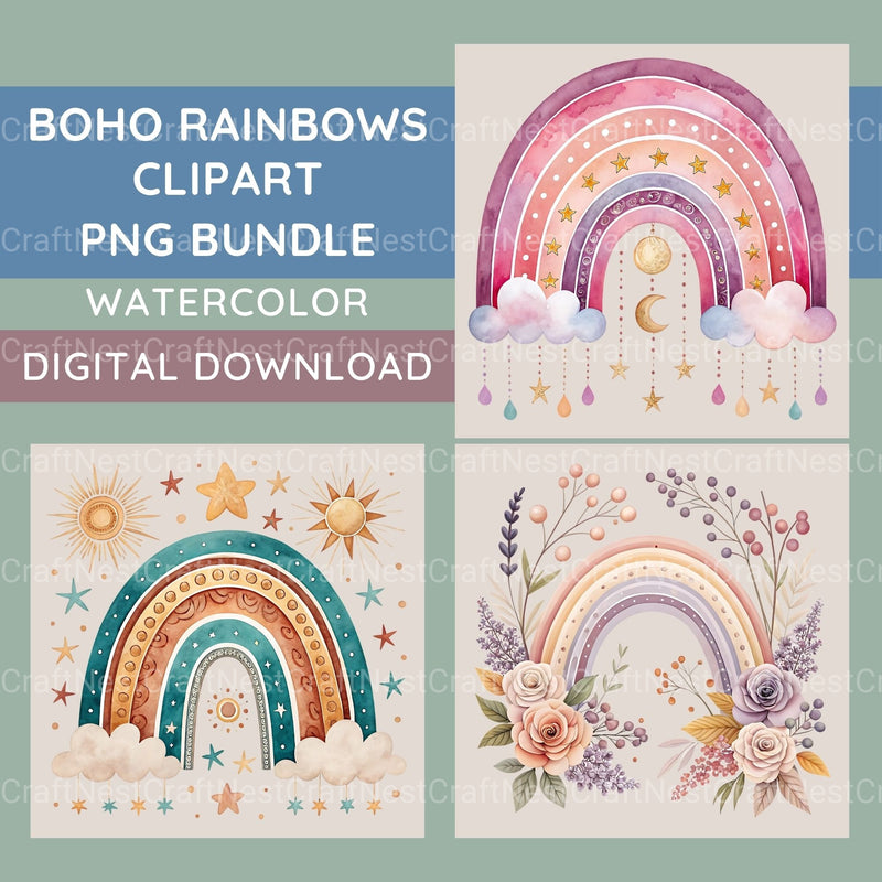 Boho Rainbows Clipart Bundle - CraftNest - Digital Crafting and Art