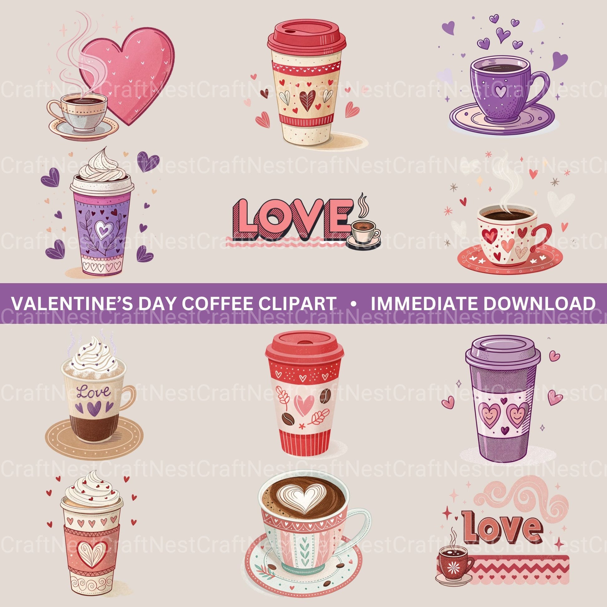 Valentines Day Coffee Clipart Bundle - CraftNest - Digital Crafting and Art