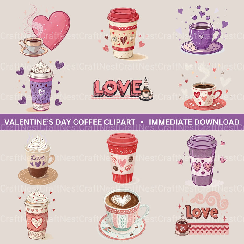 Valentines Day Coffee Clipart Bundle - CraftNest - Digital Crafting and Art