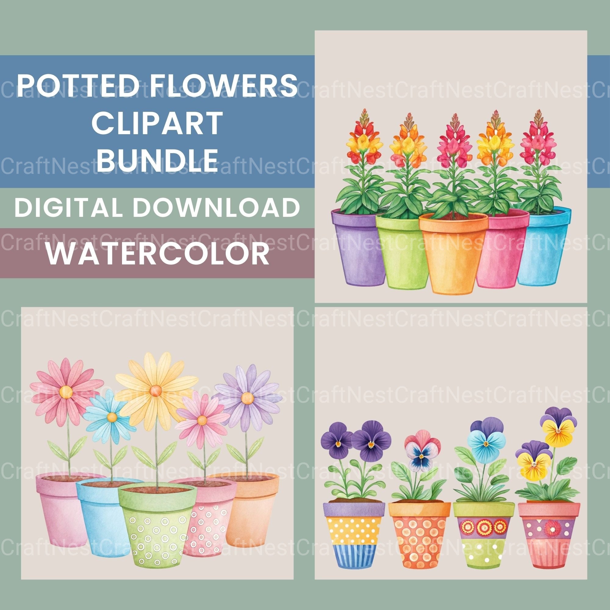 Flowers In Pots Clipart Bundle - CraftNest - Digital Crafting and Art