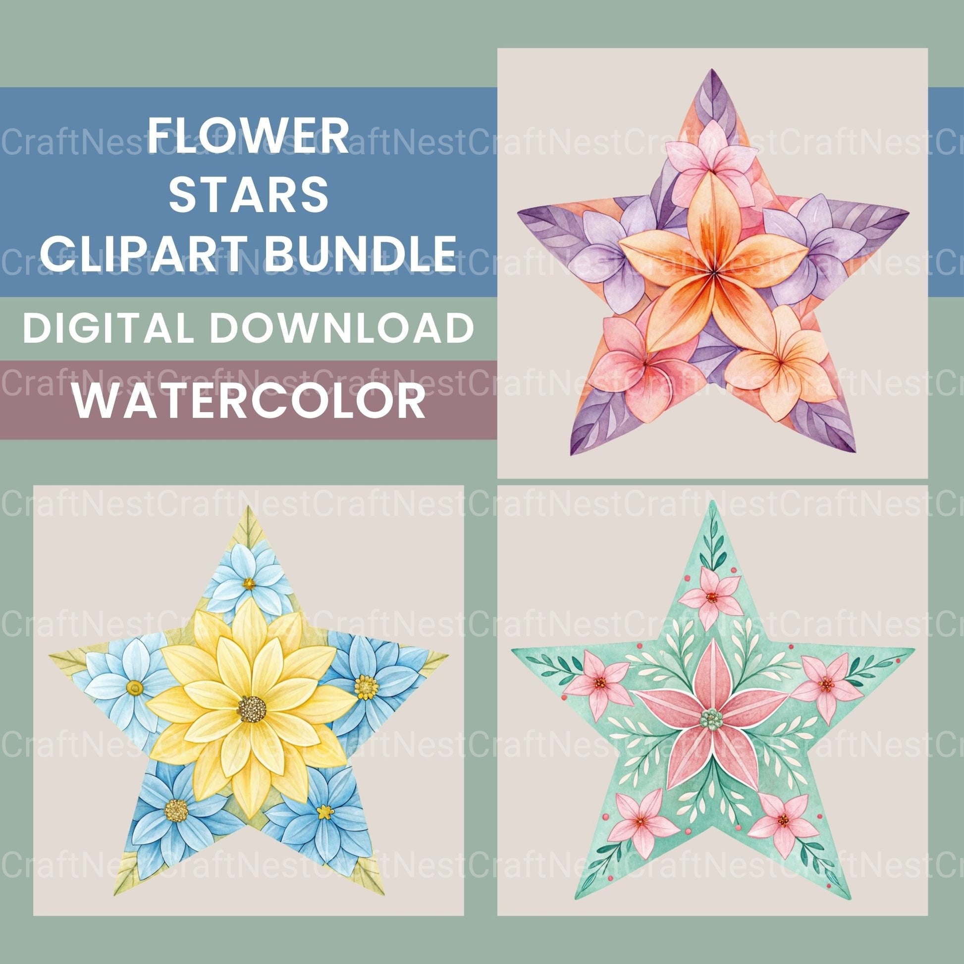 Flower Star Clipart Bundle - CraftNest - Digital Crafting and Art