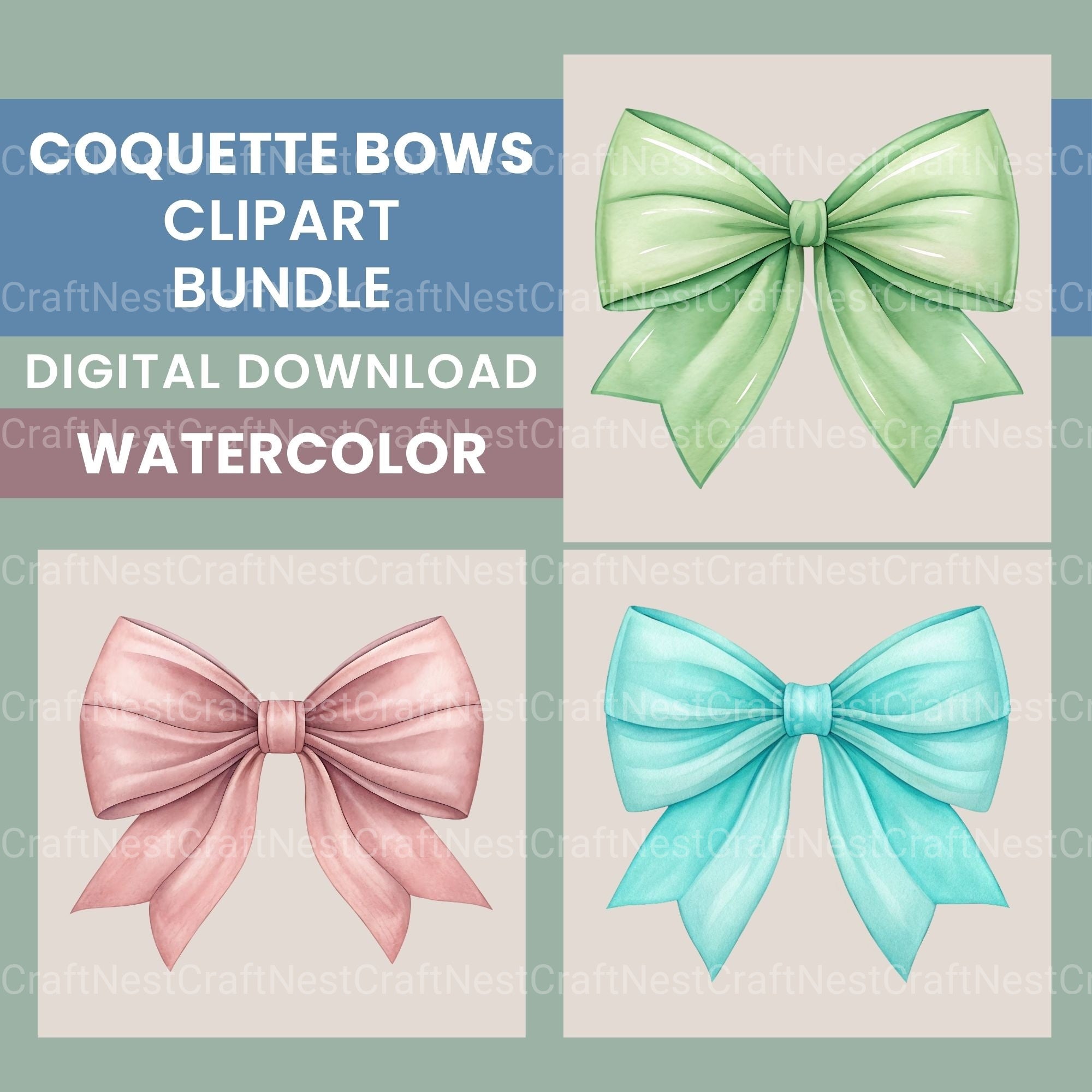 Pastel Bows Clipart Bundle - CraftNest - Digital Crafting and Art