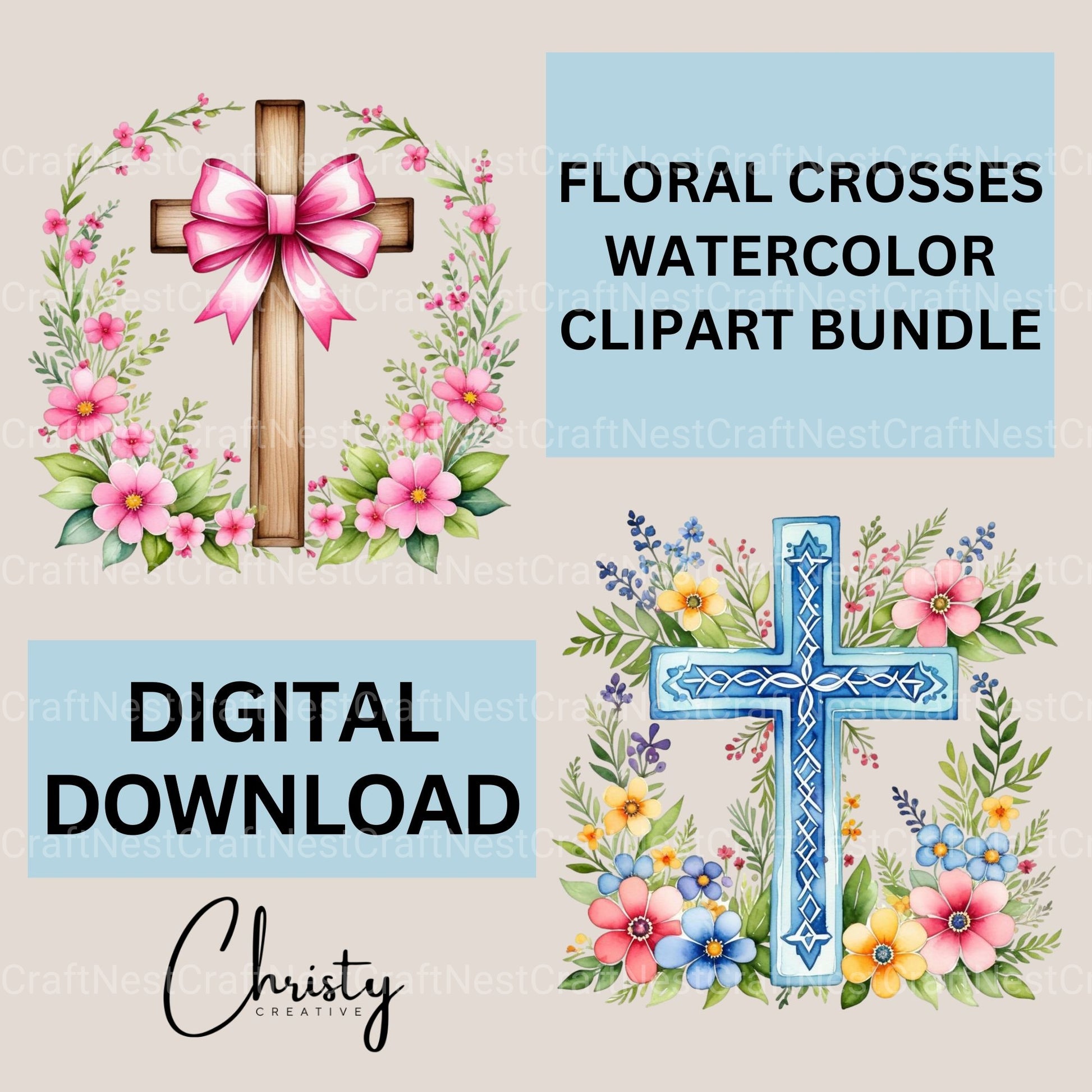Cross Floral Clipart Bundle 2 - CraftNest - Digital Crafting and Art