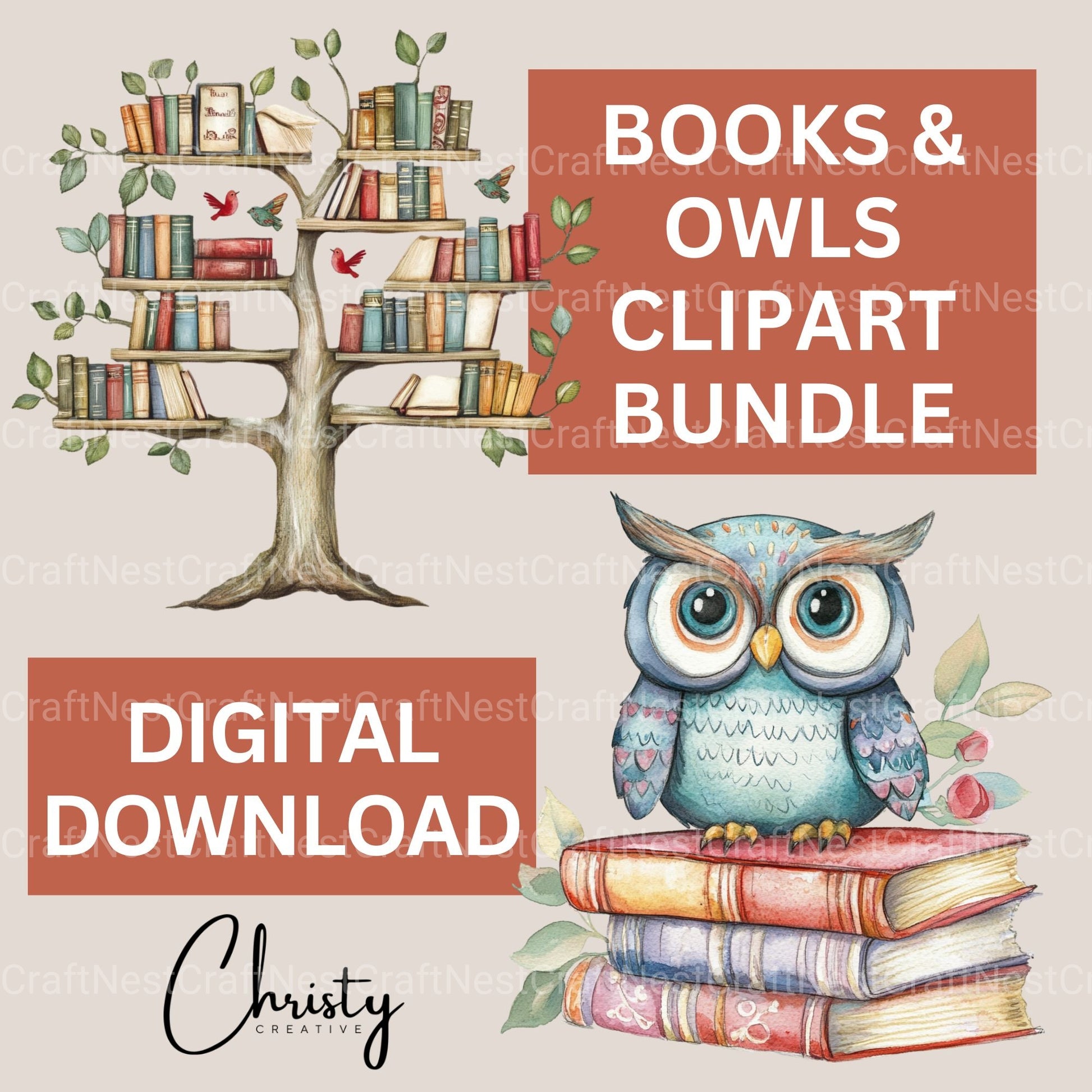 Books And Owls Clipart Bundle - CraftNest - Digital Crafting and Art