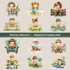 Children Reading Clipart Bundle - CraftNest - Digital Crafting and Art