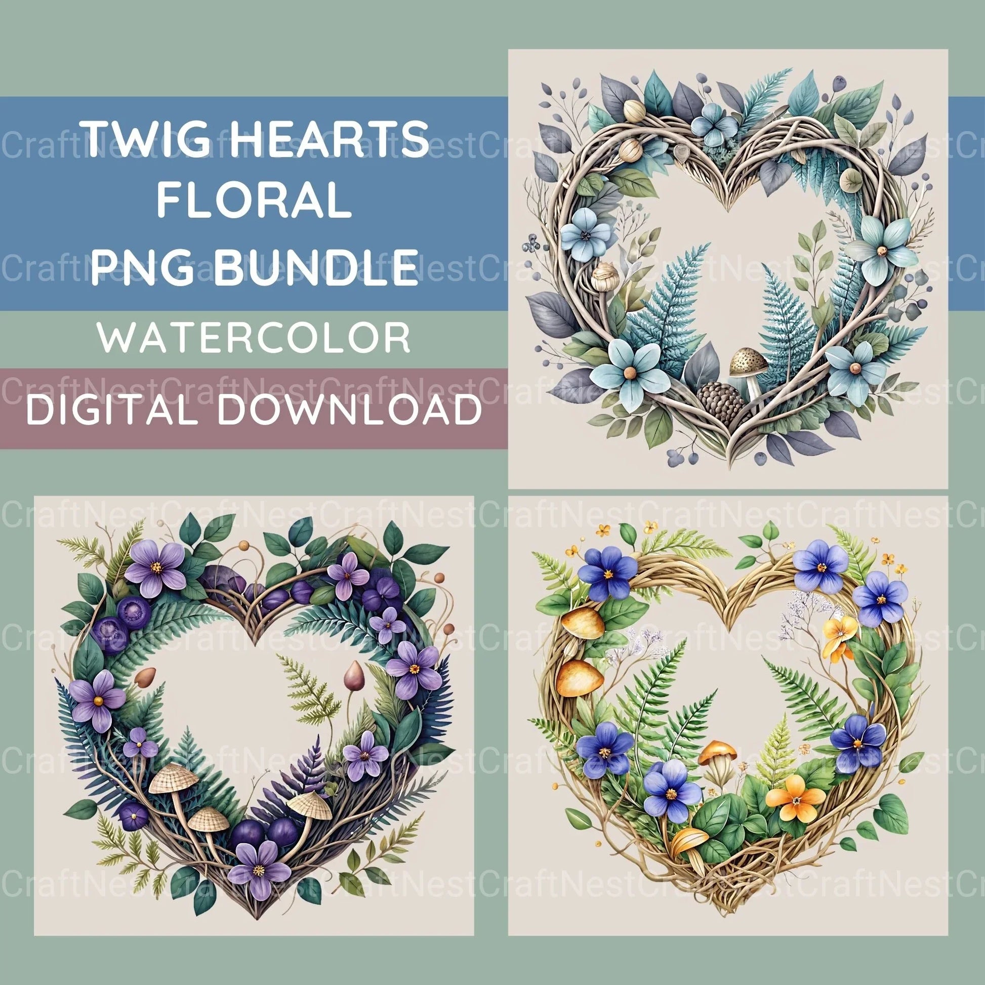 Twig Hearts Clipart Bundle - CraftNest - Digital Crafting and Art
