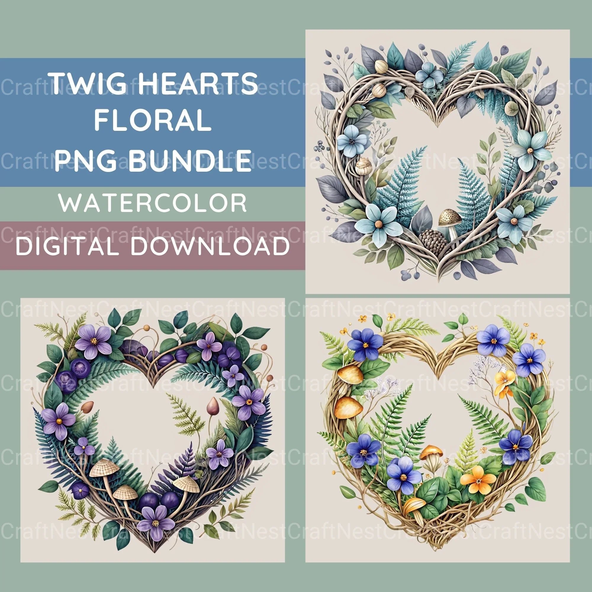 Twig Hearts Clipart Bundle - CraftNest - Digital Crafting and Art