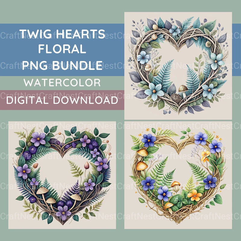 Twig Hearts Clipart Bundle - CraftNest - Digital Crafting and Art