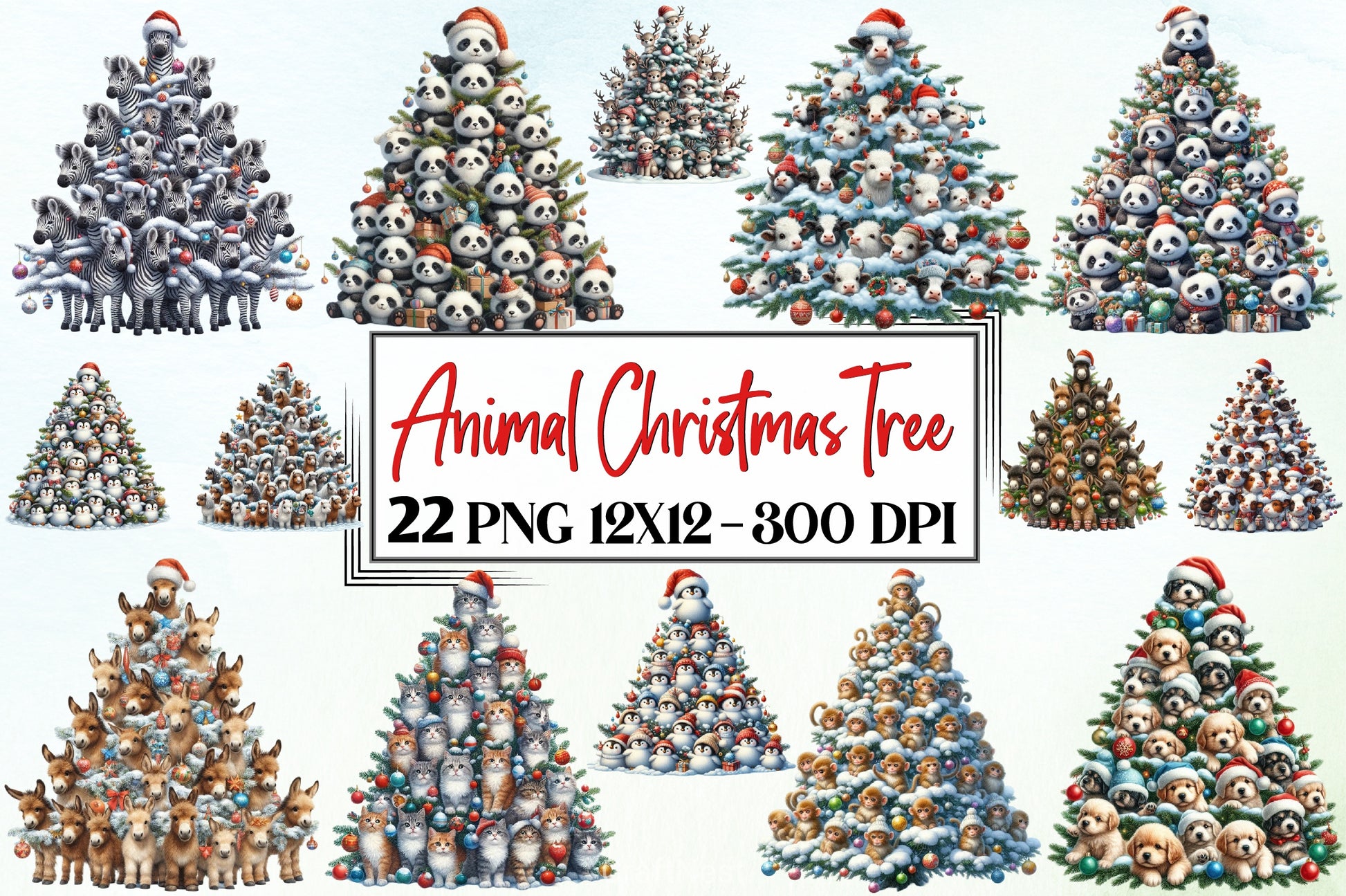 Animal Christmas Tree Clipart Bundle - CraftNest - Digital Crafting and Art