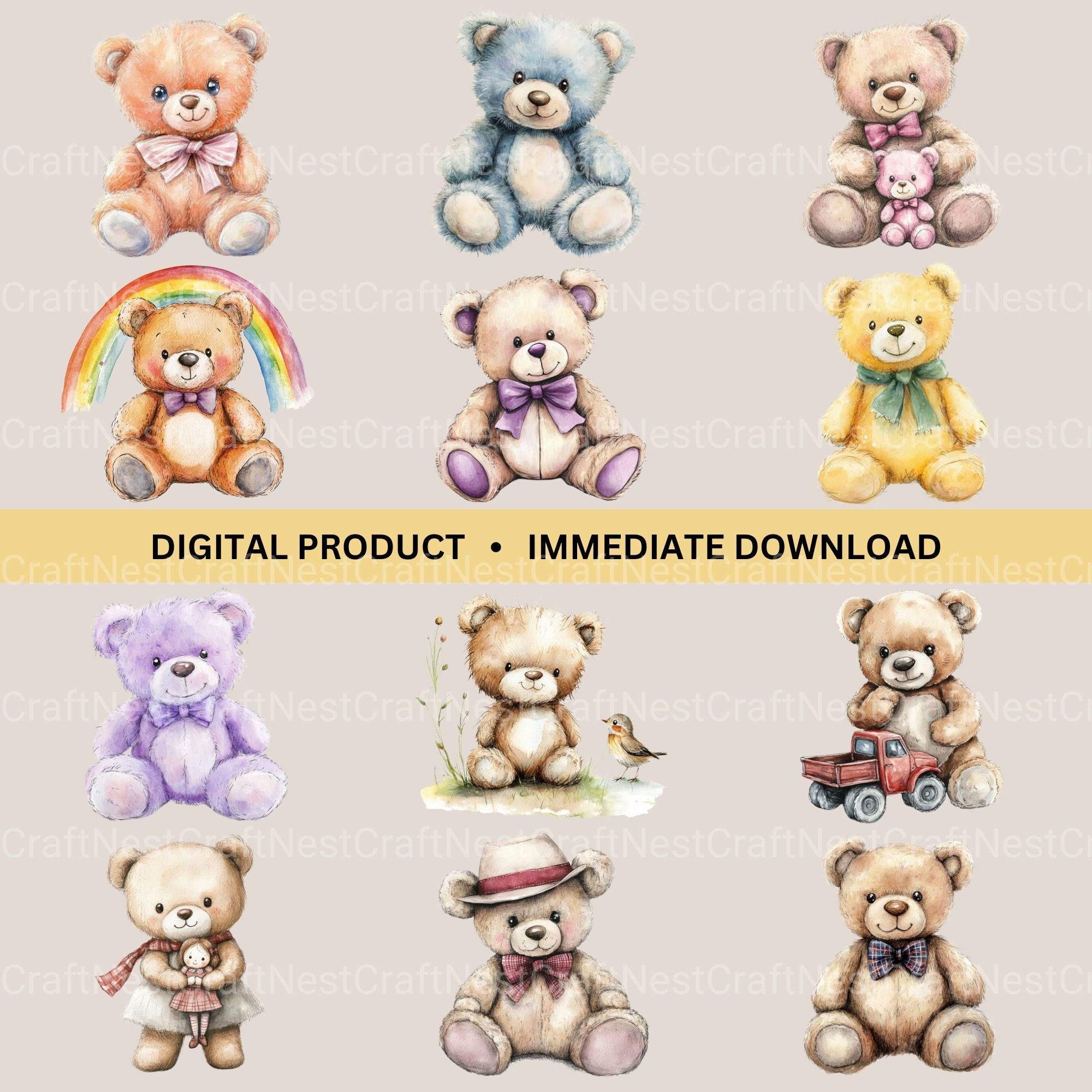 Teddy Bear Clipart Bundle - CraftNest - Digital Crafting and Art