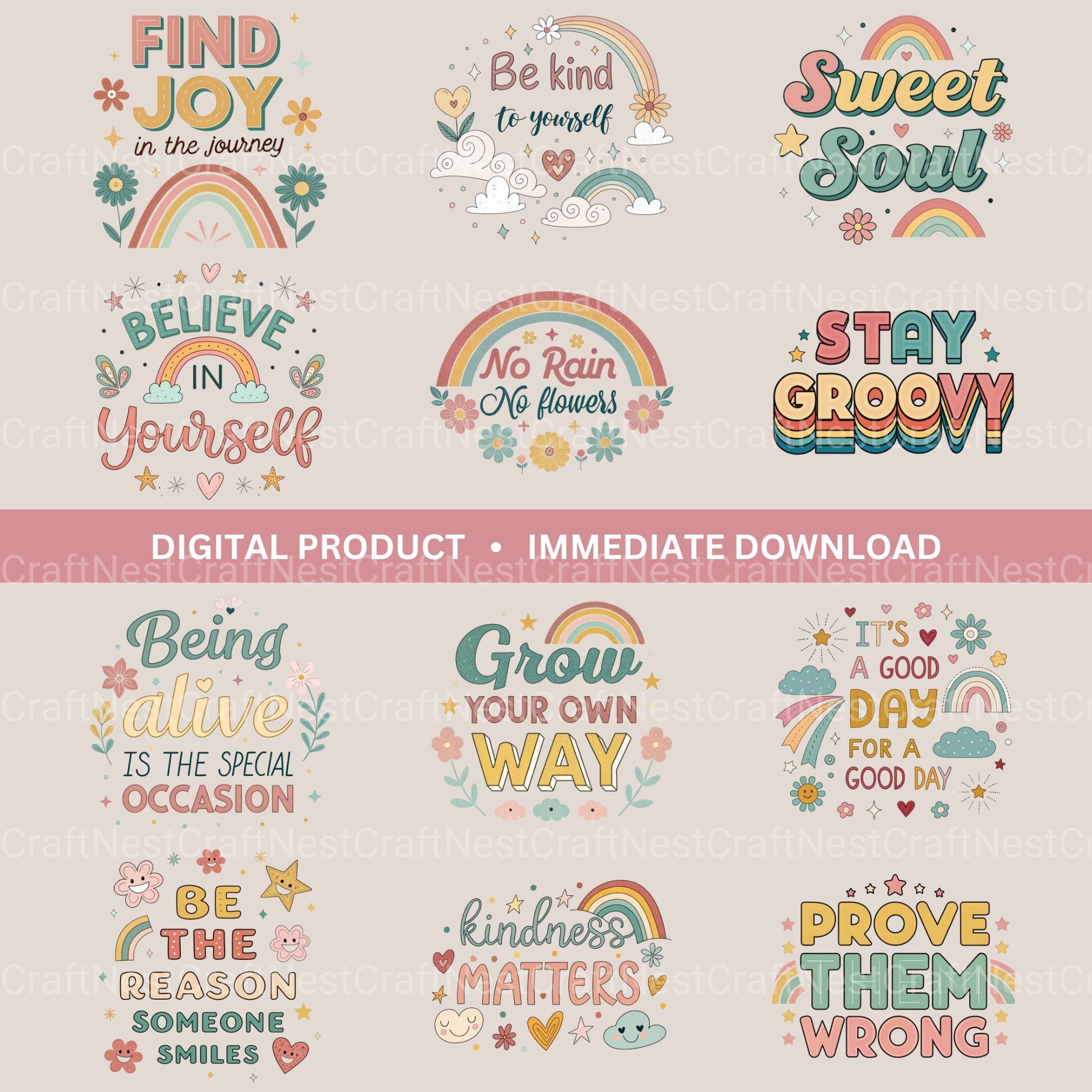 Retro Positive Words Clipart Bundle - CraftNest - Digital Crafting and Art