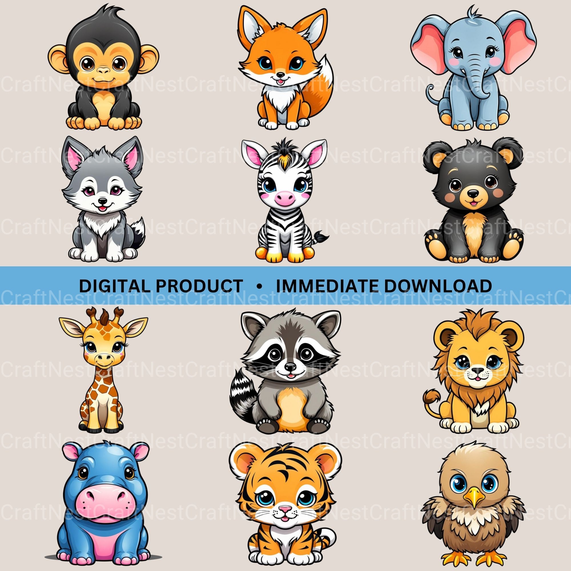 Kawaii Baby Animals Clipart Bundle - CraftNest - Digital Crafting and Art