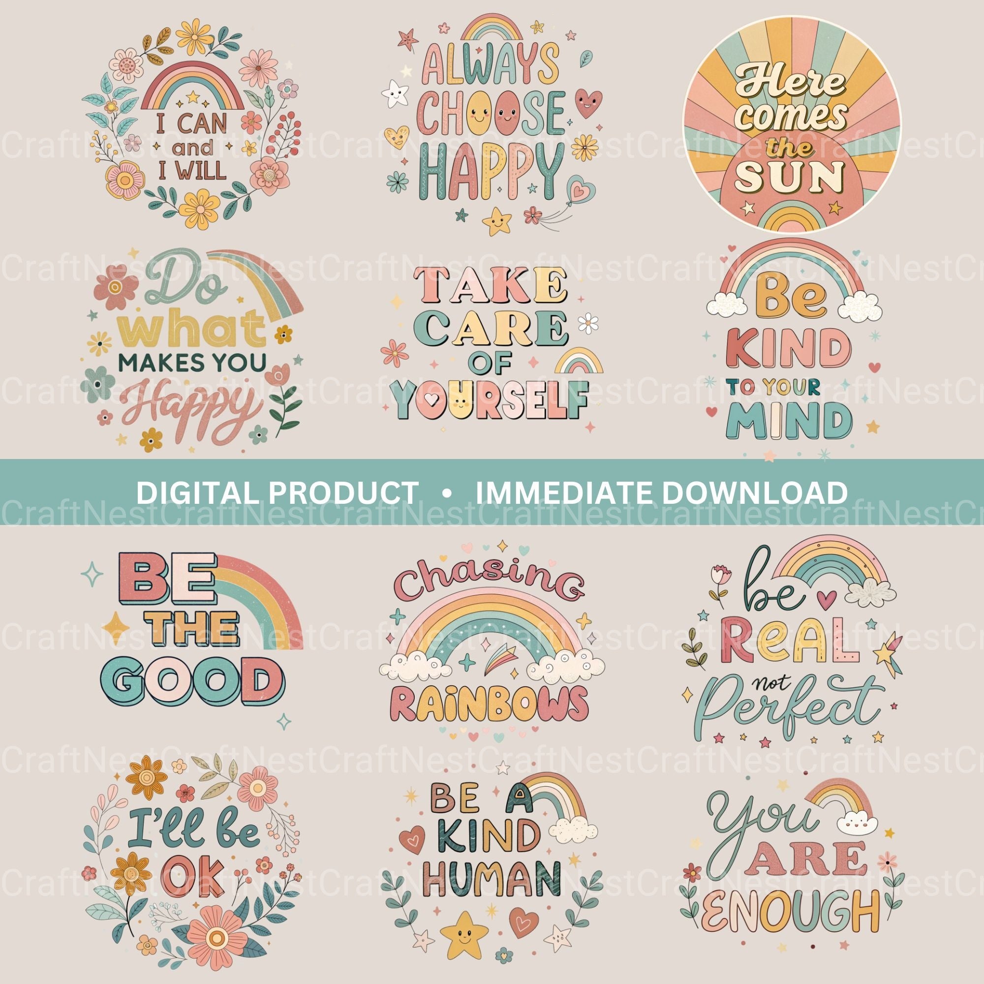Retro Positive Words 2 Clipart Bundle - CraftNest - Digital Crafting and Art