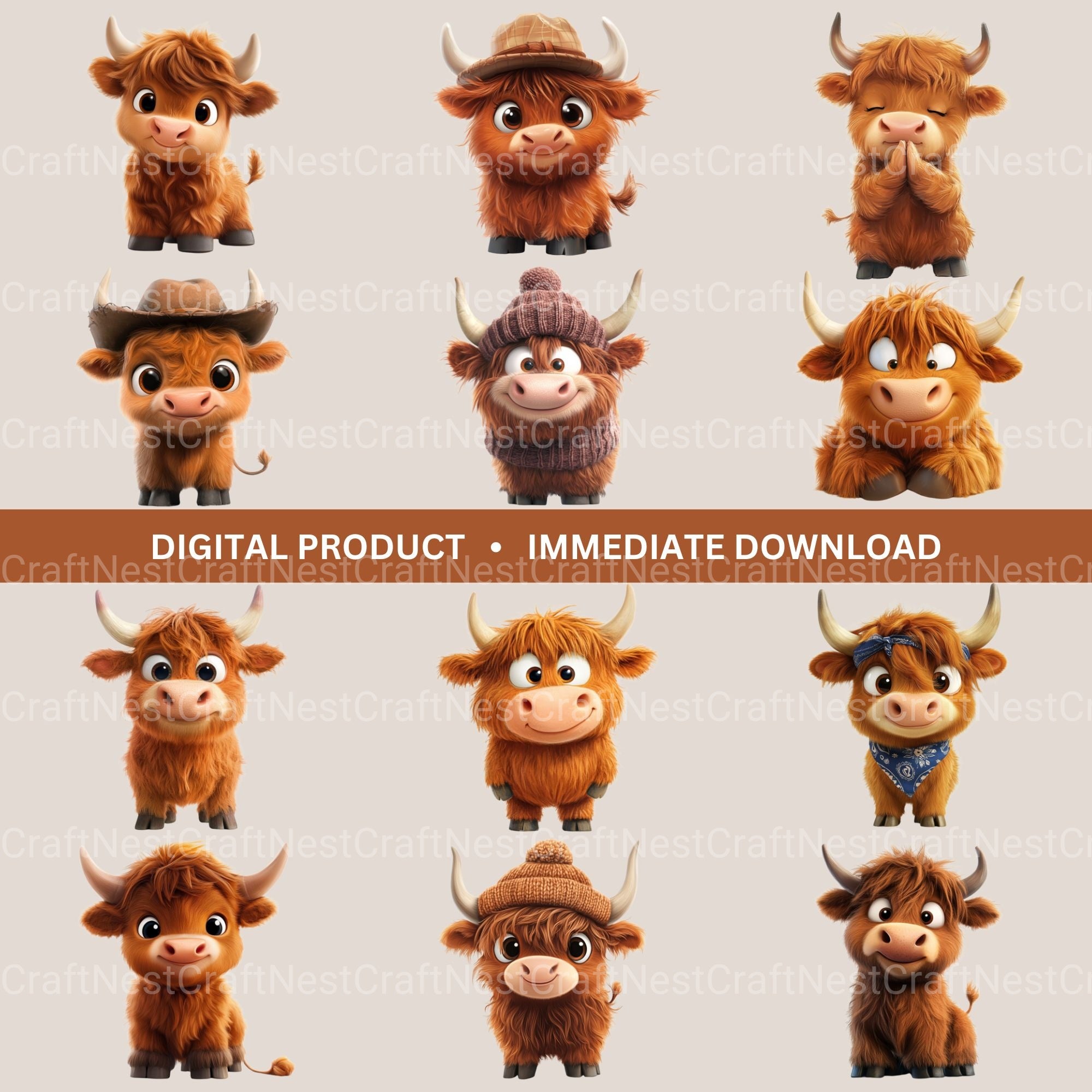 Highland Cows Clipart Bundle 2 - CraftNest - Digital Crafting and Art