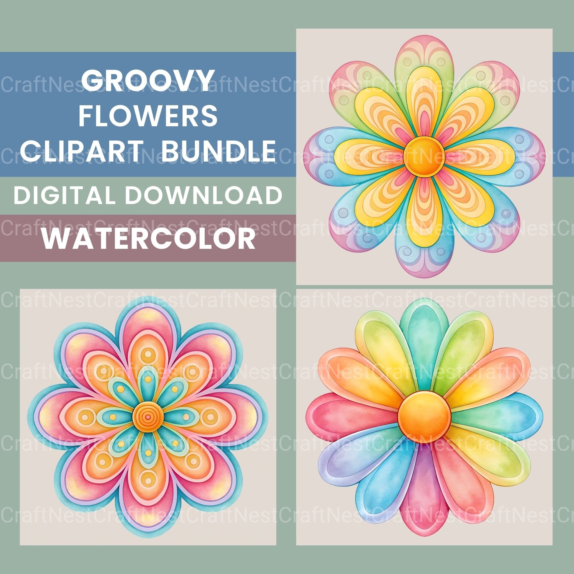 Groovy Flowers Clipart Bundle - CraftNest - Digital Crafting and Art