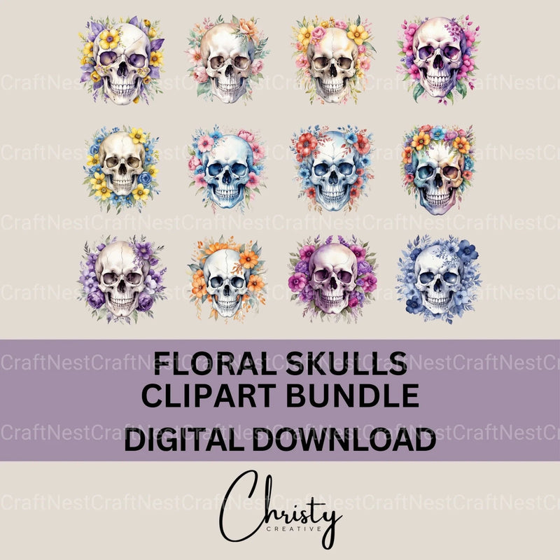 Skulls Floral Clipart Bundle 1 - CraftNest - Digital Crafting and Art