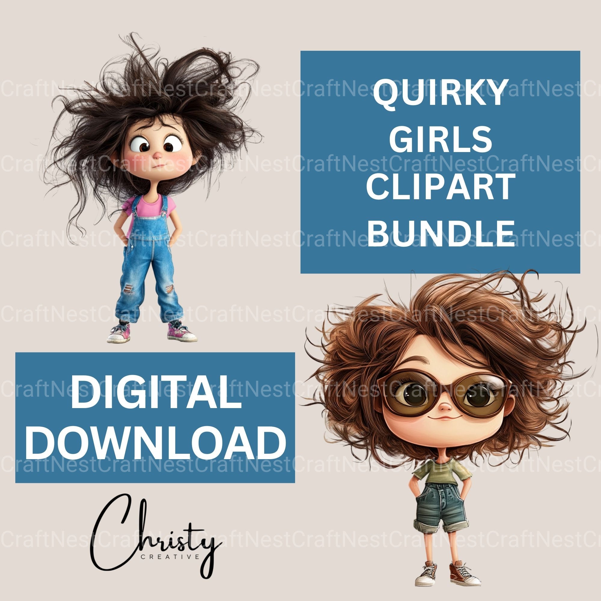 Quirky Girls Clipart Bundle 3 - CraftNest - Digital Crafting and Art