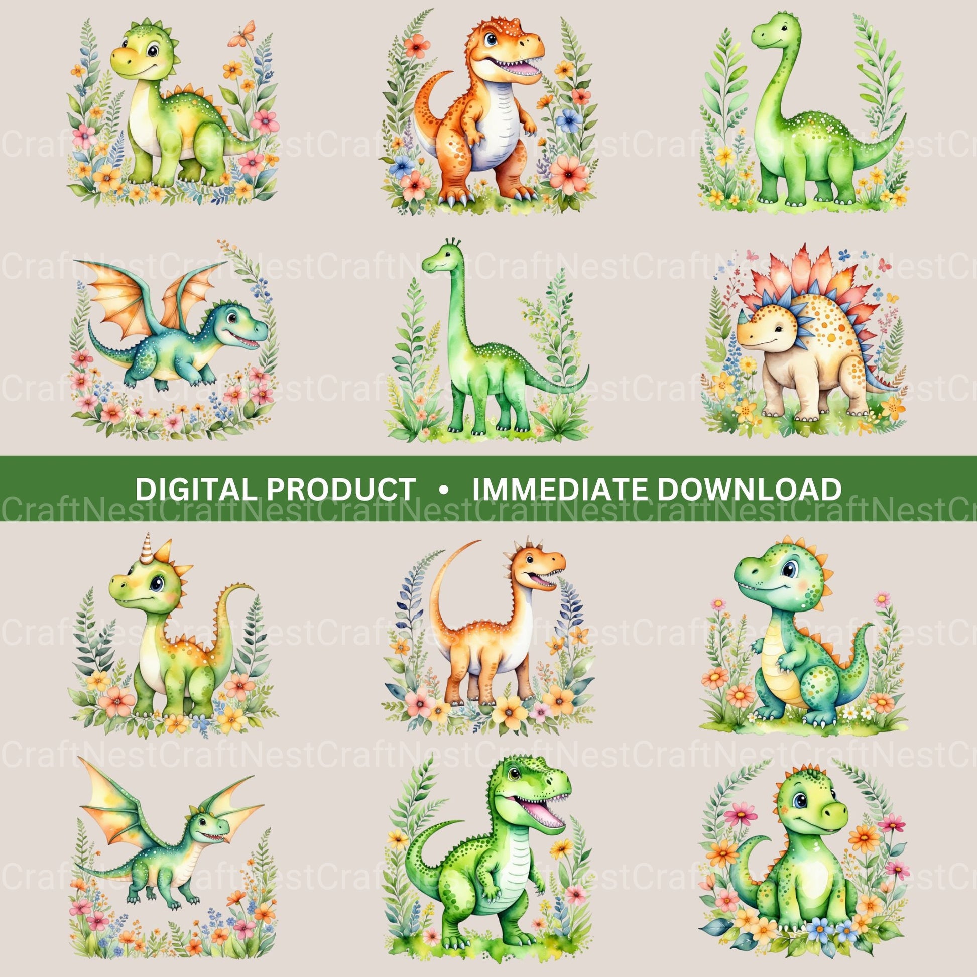 Dinosaurs Clipart Bundle 3 - CraftNest - Digital Crafting and Art
